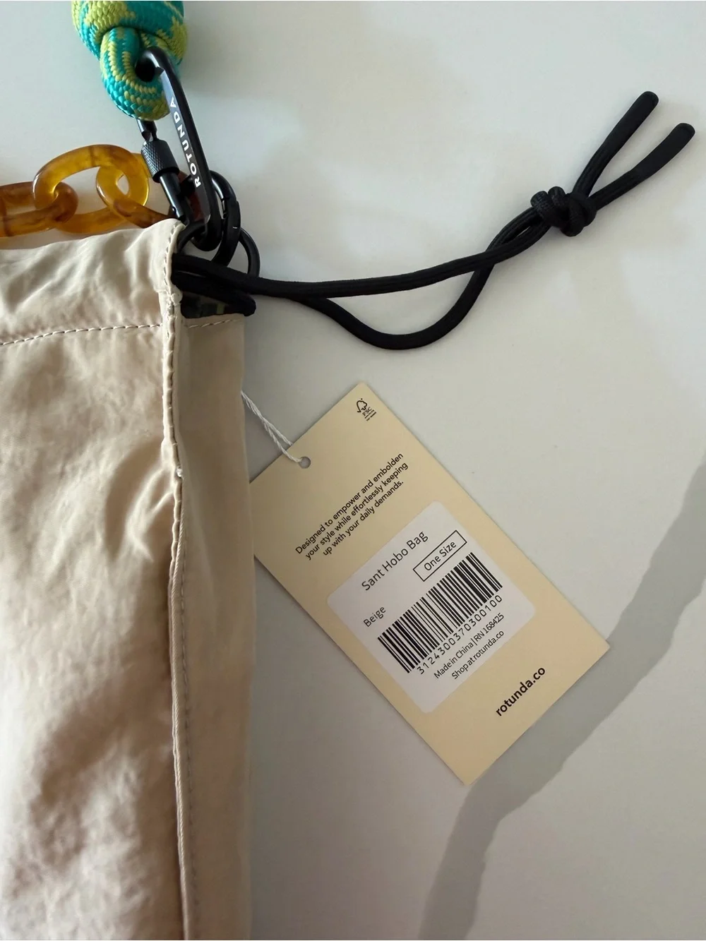 Rotunda Sant Hobo Gold Shoulder Bag with Green Rope Handle